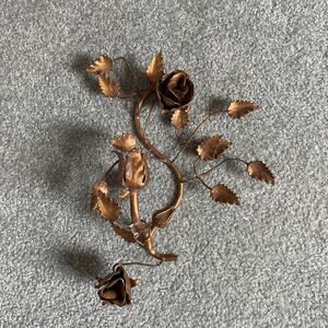 Vintage Metal Gold Gilt Tole Wall Sconce Candle Holder Roses Leaves Fiorentine